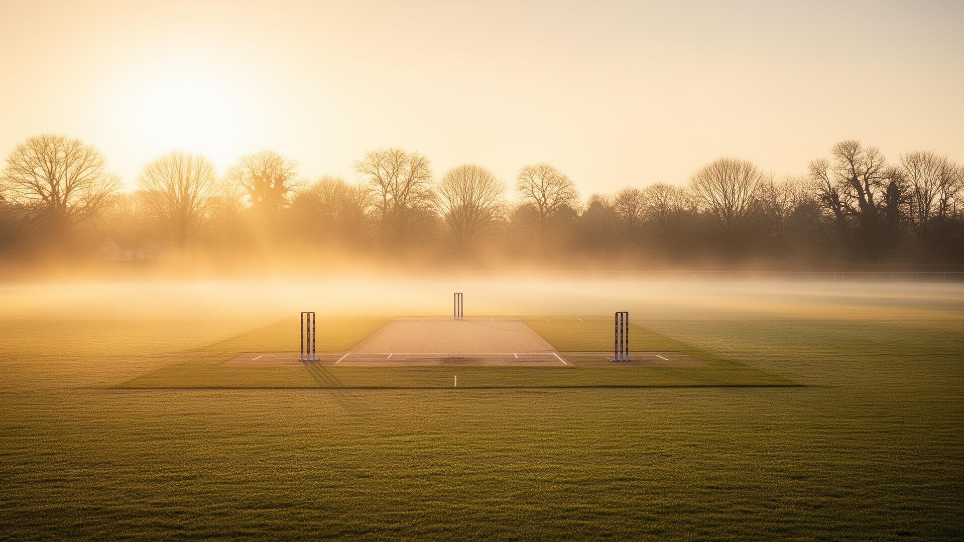 Cricket pitch at sunrise