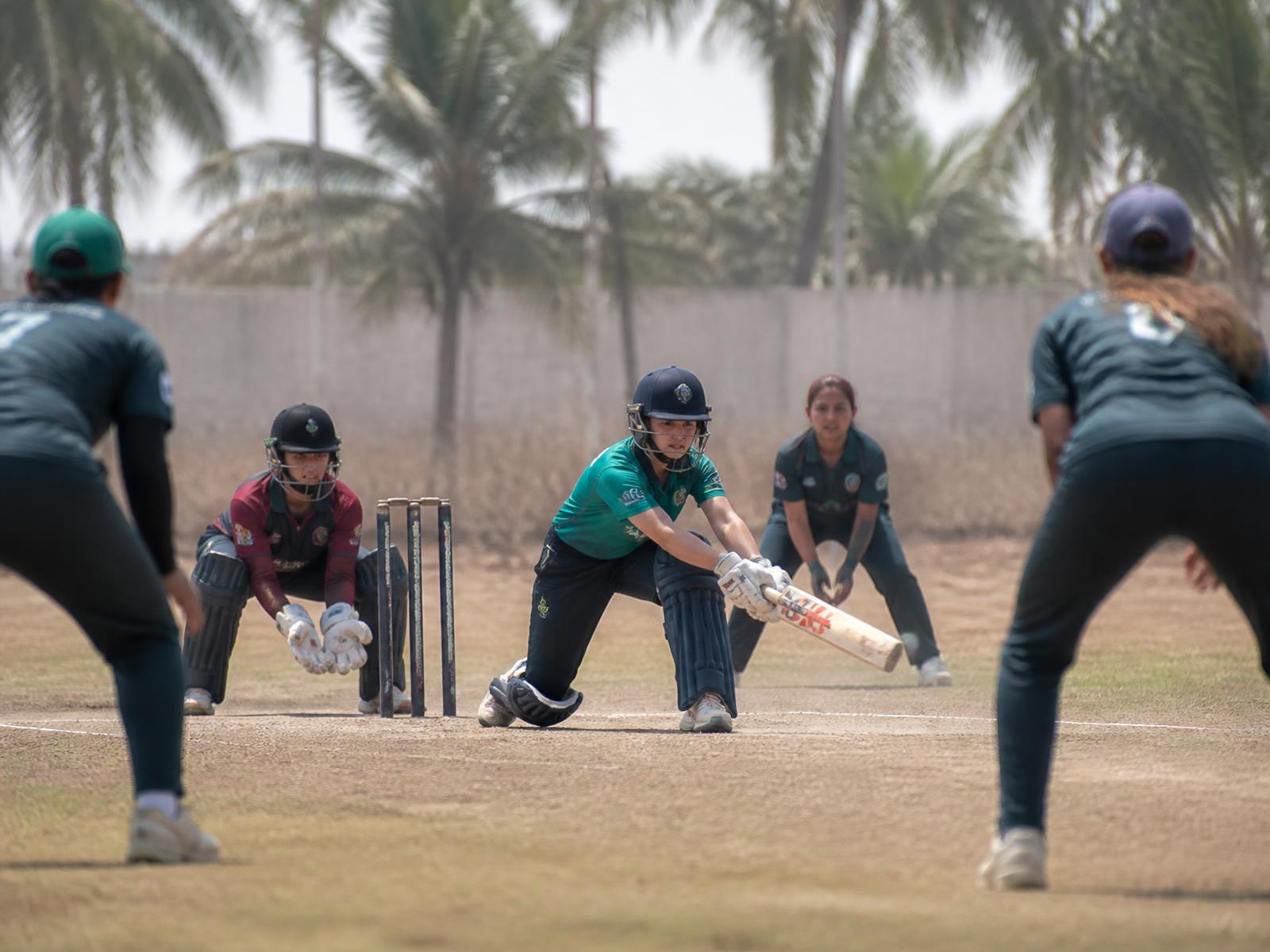 Women's team match simulation on a subcontinent turf pitch